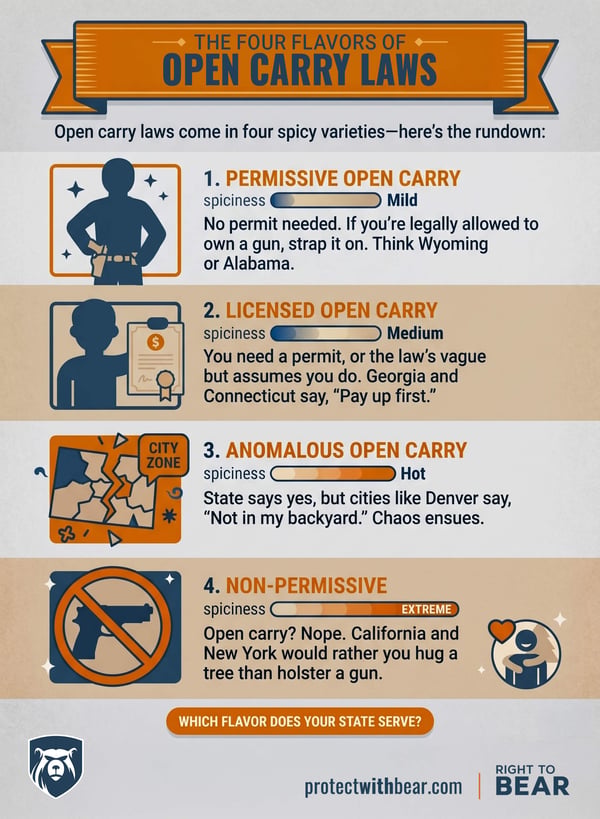 THE FOUR FLAVORS OF OPEN CARRY LAWS