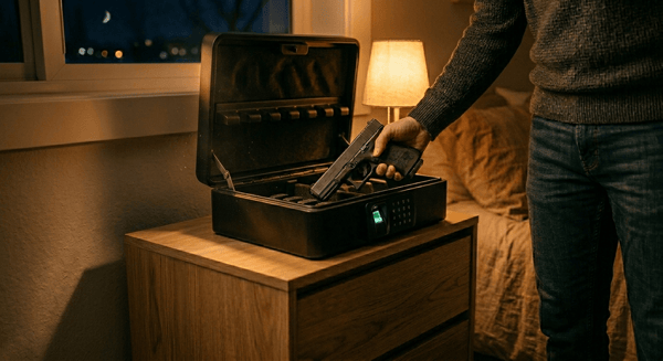 Handgun in bedside safe
